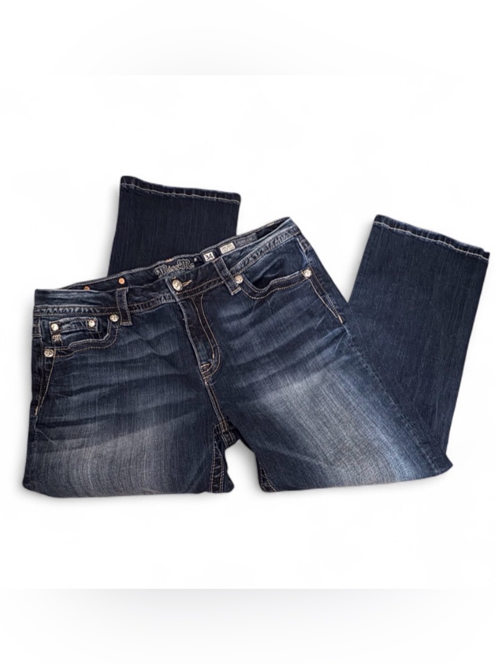 $120 Miss Me Curvy Crop Blue Jeans Sz 34